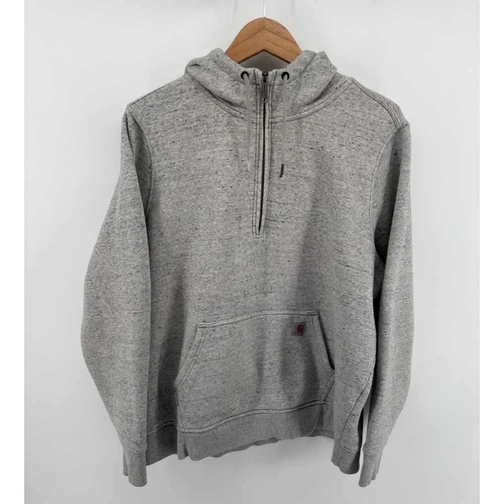 Carhartt Hoodie Mens XL Gray Relaxed Fit Quarter Zip Fleece Pullover Sweatshirt